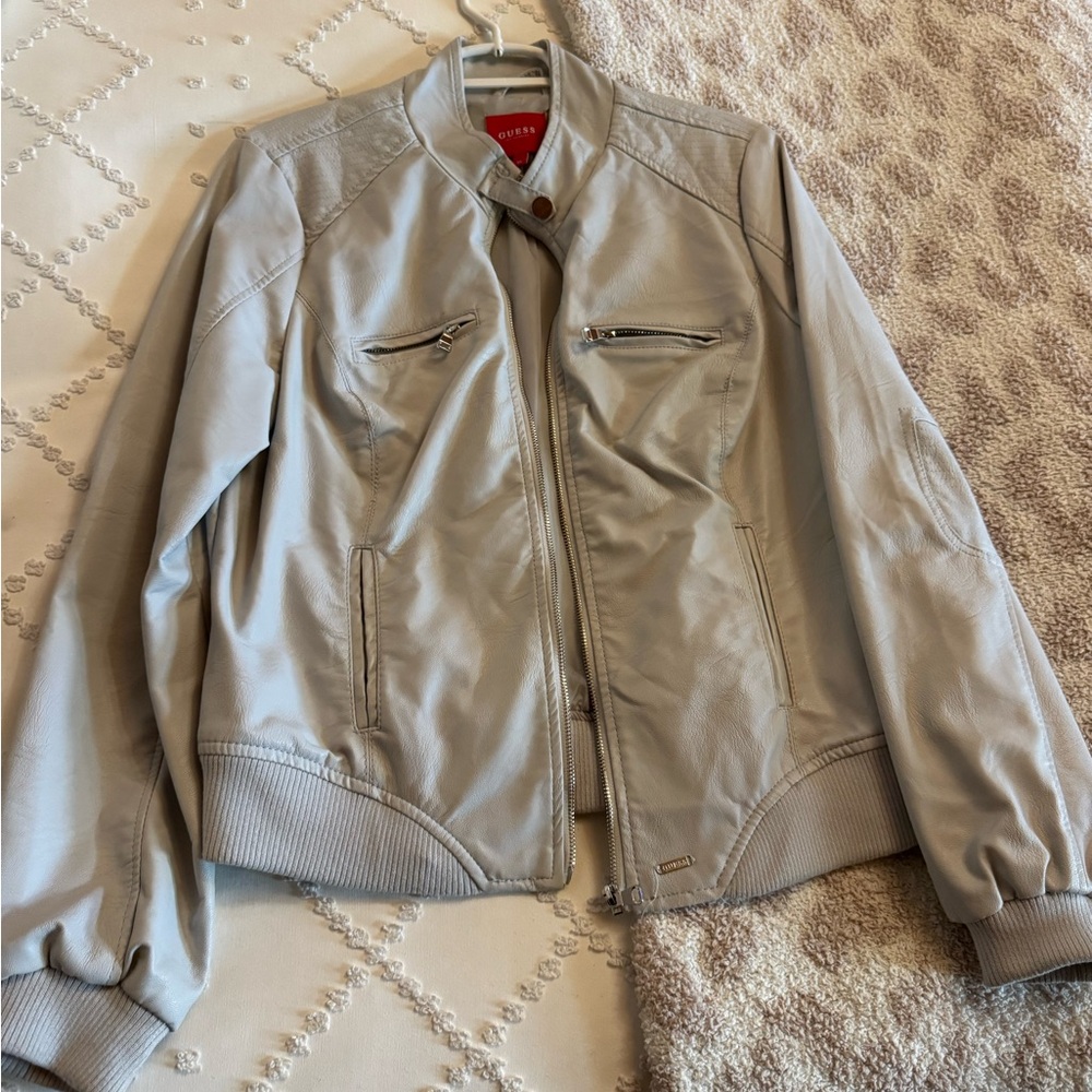 Guess Light Gray Leather Jacket